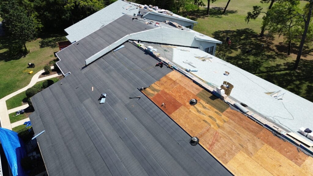 Commercial roof repair and storm damage mitigation in Brooksville, FL by Protech Roofing.
