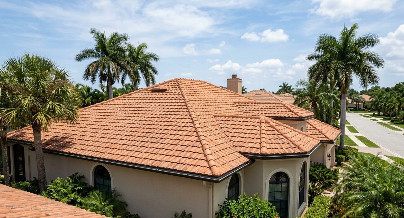 Roof inspector checking an aging shingle roof on a Florida home after an insurance non-renewal notice