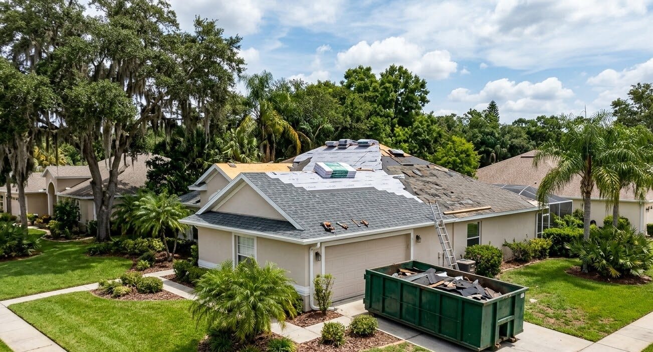 Permitted roof replacement project in Brooksville, FL by Protech Roofing.