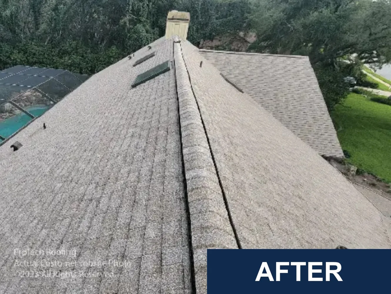 Beautiful new grey shingle roof replacement in Brooksville, FL by Protech Roofing.