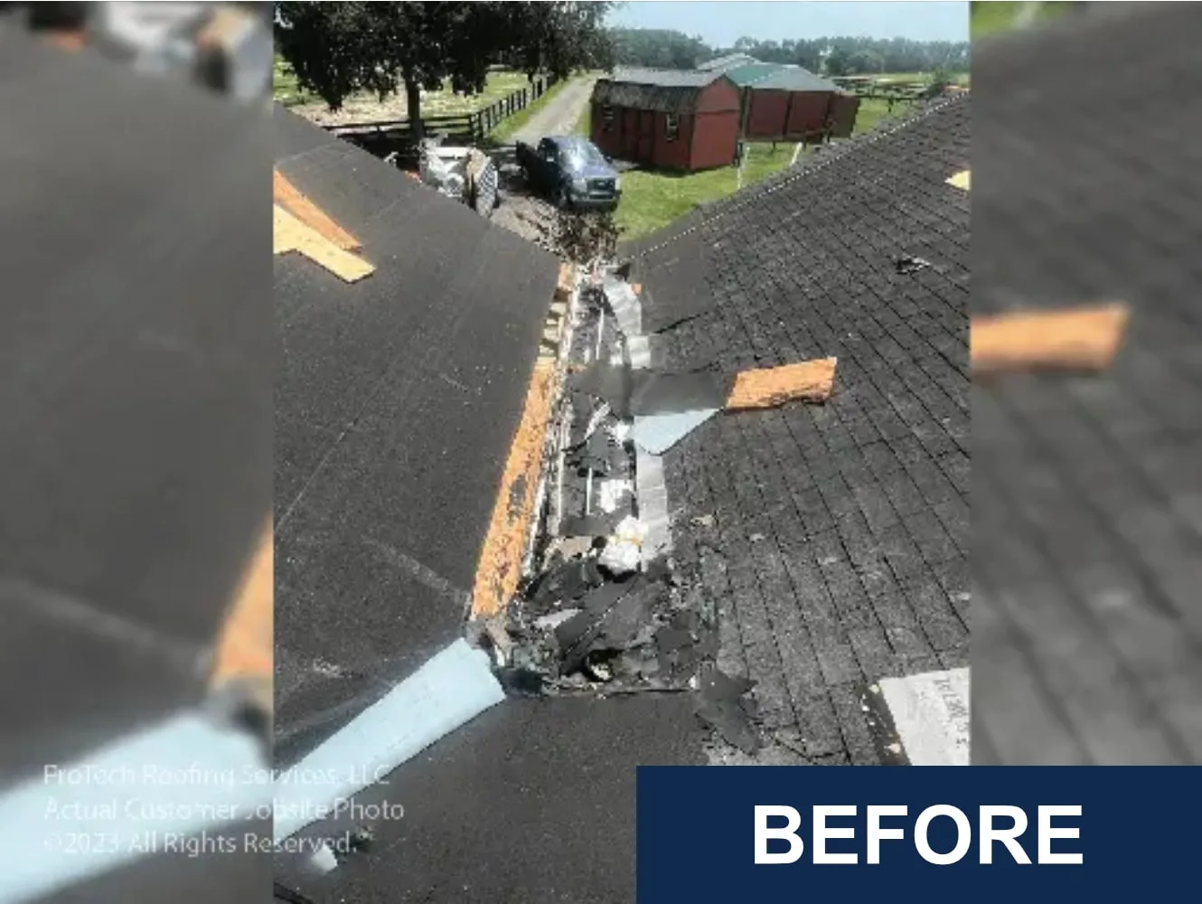 Debris buildup and roof valley damage in Brooksville, FL due to lack of maintenance.